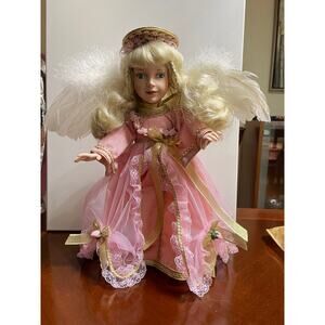 Paradise Galleries Angel Of Gentleness Porcelain Doll Pink Gold Wings Detach